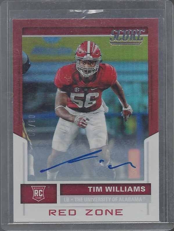 TIM WILLIAMS 2017 SCORE RED ZONE ALABAMA CRIMSON TIDE ROOKIE AUTO RC #D 3/20