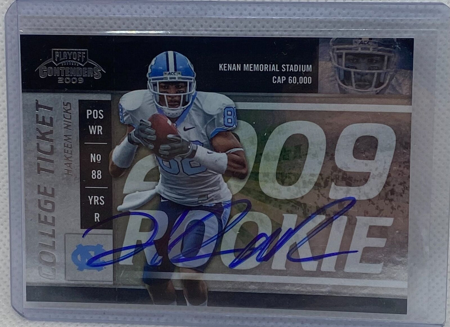 HAKEEM NICKS 2009 PANINI PLAYOFF CONTENDERS COLLEGE TICKET ON CARD AUTO RC #18