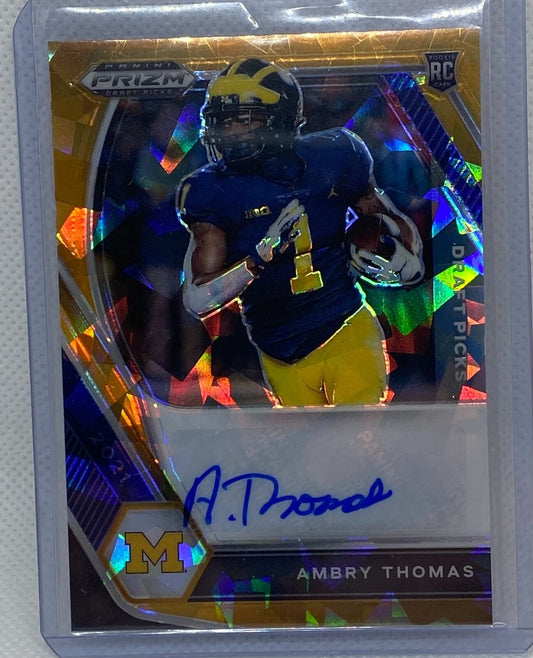 AMBRY THOMAS 2021 PANINI PRIZM DRAFT PICKS ORANGE CRACKED ICE AUTO RC #DPA-AMT