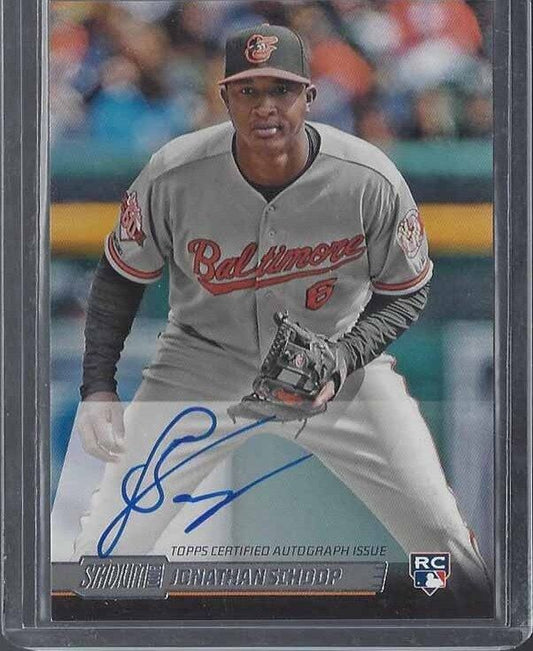 JONATHAN SCHOOP 2014 STADIUM CLUB ORIOLES ON CARD ROOKIE AUTO RC