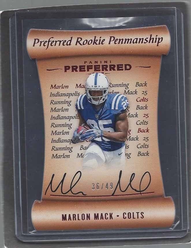 MARLON MACK 2017 PANINI PREFFERED ROOKIE PENMANSHIP DIE CUT AUTO RC #D 36/49