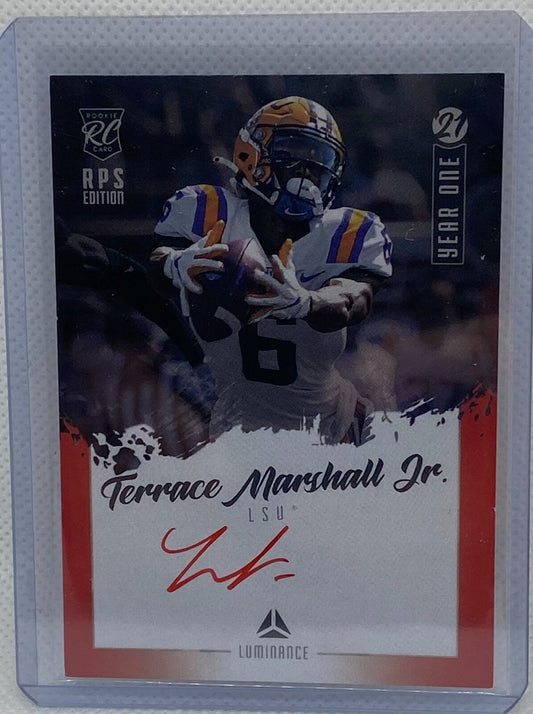 TERRACE MARSHALL JR. 2021 PANINI LUMINANCE RPS YEAR ONE RED ON CARD AUTO RC