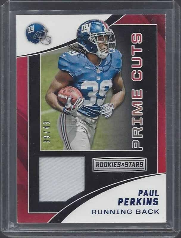 1/1 PAUL PERKINS 2016 ROOKIES & STARS PRIME CUTS PATCH RC #D 39/49 JERSEY NBR#39