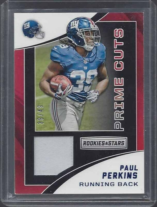1/1 PAUL PERKINS 2016 ROOKIES & STARS PRIME CUTS PATCH RC #D 39/49 JERSEY NBR#39