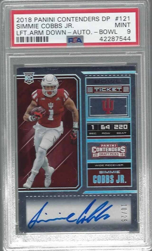 SIMMIE COBBS 2018 CONTENDERS BOWL TICKET ON CARD AUTO RC #D 10/25 PSA 9 POP 1/1
