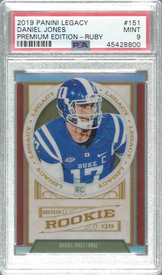 DANIEL JONES 2019 PANINI LEGACY PREMIUM RUBY HOLO PRIZM RC #D 34/100 PSA 9 MINT
