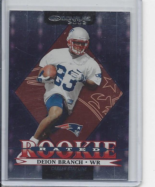 DEION BRANCH 2002 DONRUSS RATED ROOKIE SILVER PATRIOTS RC #D 71/143