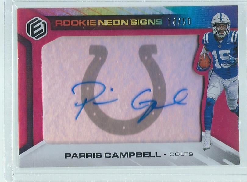PARRIS CAMPBELL 2019 PANINI ELEMENTS ROOKIE NEON SIGNS RED AUTO RC #D 14/50