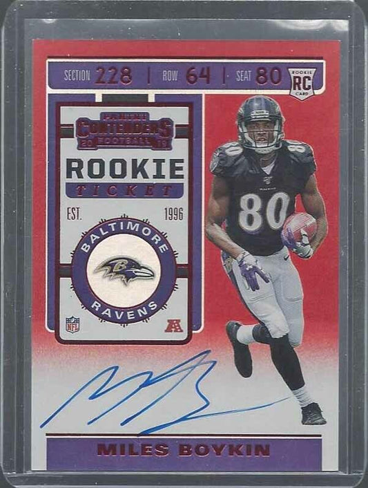 MILES BOYKIN 2019 CONTENDERS RED ZONE ROOKIE TICKET ON CARD AUTO RC SSP /20