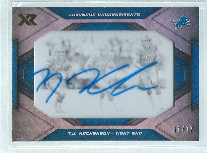 T.J. HOCKENSON 2019 PANINI XR LUMINOUS ENDORSEMENTS ON CARD AUTO RC #D 31/197