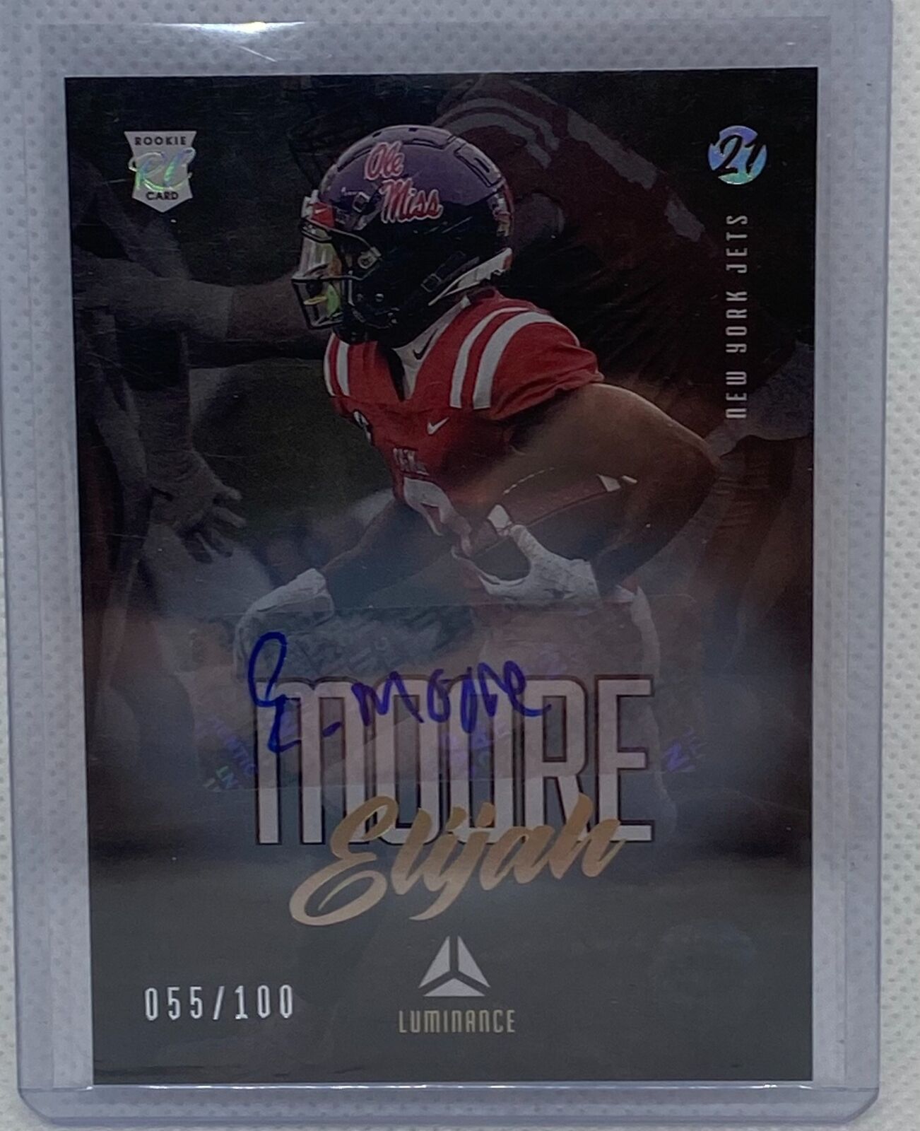 ELIJAH MOORE 2021 PANINI LUMINANCE GOLD AUTO RC #D 055/100