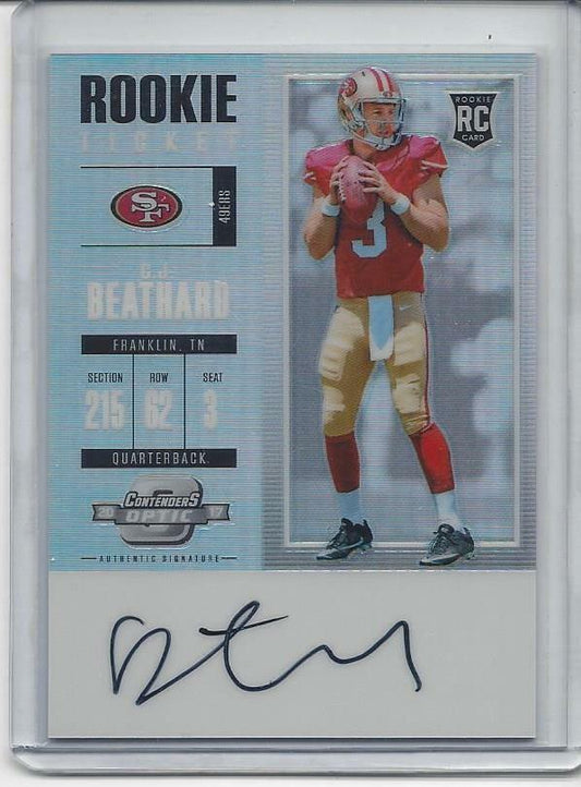 C.J. BEATHARD 2017 CONTENDERS OPTIC ROOKIE TICKET SILVER HOLO ON CARD AUTO RC