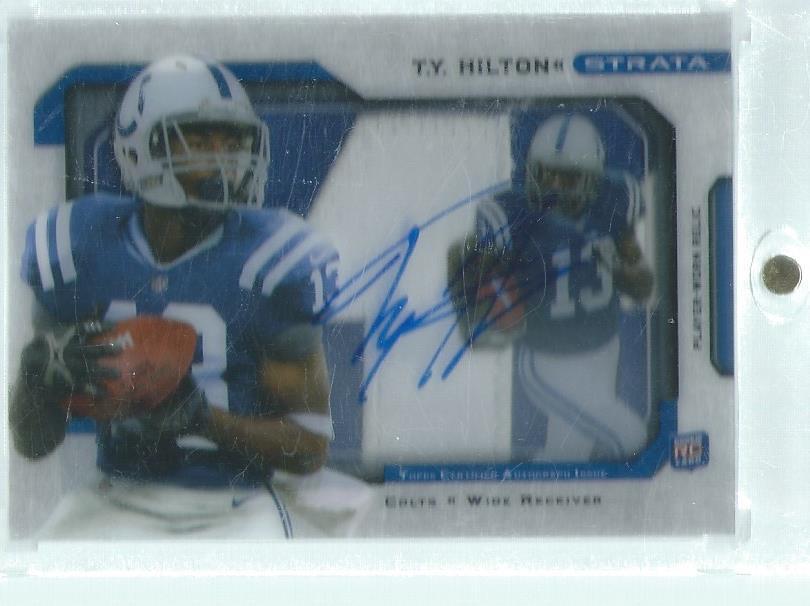T.Y. HILTON 2012 TOPPS STRATA SHADOWBOX 2 COLOR PATCH ON CARD AUTO RC #D 10/15