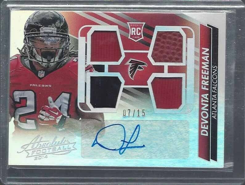 DEVONTA FREEMAN 2014 ABSOLUTE SILVER RPM QUAD ROOKIE JERSEY BALL AUTO RC #D 7/15