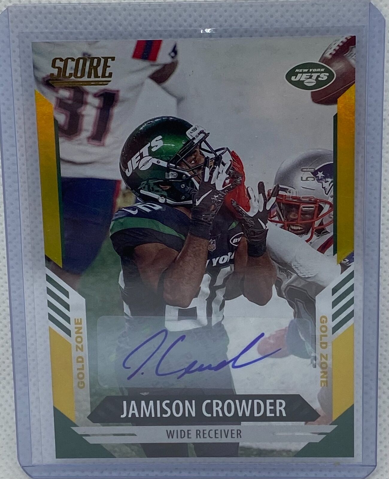JAMISON CROWDER 2021 PANINI SCORE GOLD ZONE AUTO #D 9/50