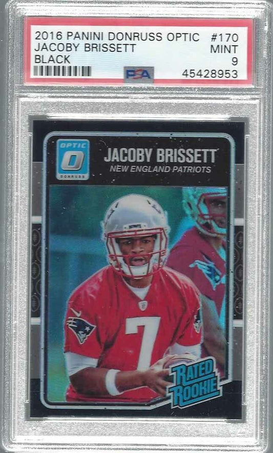 JACOBY BRISSETT 2016 DONRUSS OPTIC BLACK HOLO RATED ROOKIE RC #D /25 PSA 9 MINT
