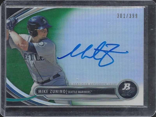 MIKE ZUNINO 2013 BOWMAN PLATINUM GREEN REFRACTOR ON CARD PROSPECT AUTO #D /399
