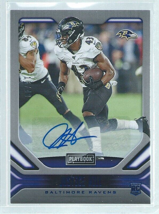 JUSTICE HILL 2019 PANINI PLAYBOOK AUTO BLUE RC #D 16/49