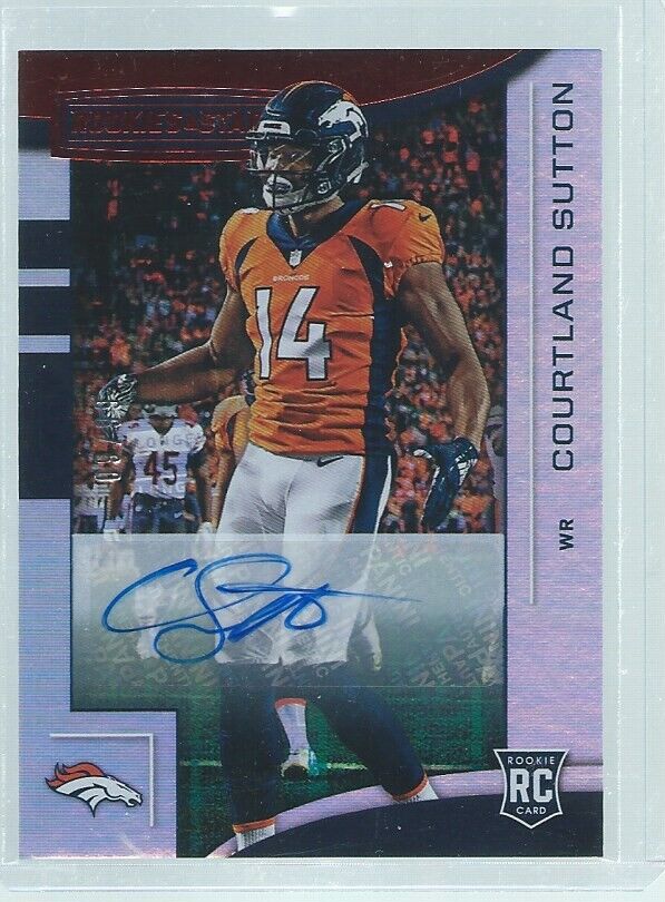 COURTLAND SUTTON 2018 PANINI ROOKIES & STARS LONGEVITY RED AUTO RC #D 9/99