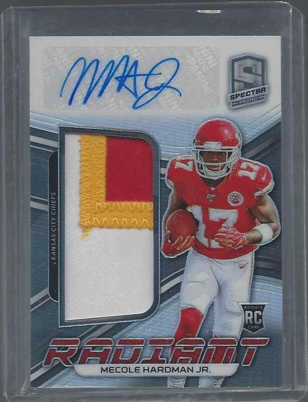 MECOLE HARDMAN 2019 SPECTRA RADIANT ROOKIE RPA 3 COLOR PATCH AUTO RC #D 173/199