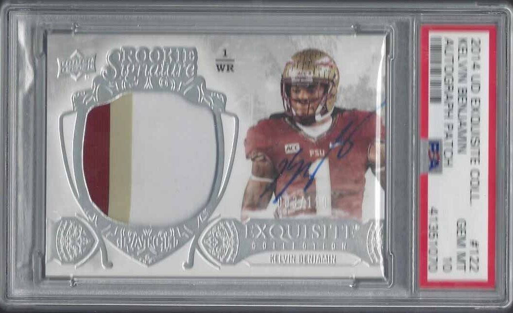 KELVIN BENJAMIN 2014 UD EXQUISITE RPA 3 CLR PATCH AUTO RC /110 PSA 10 GEM POP 3