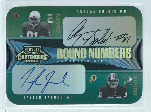 ANQUAN BOLDIN TAYLOR JACOBS 2003 CONTENDERS ROUND NUMBERS DUAL AUTO RC #D 16/20