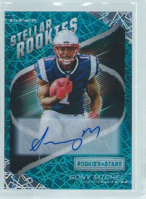 SONY MICHEL 2018 PANINI ROOKIES & STARS STELLAR ROOKIES BLUE LAZER AUTO RC /25