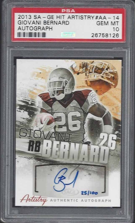 GIOVANI BERNARD 2013 SAGE HIT ARTISTRY AUTO RC #D 25/100 PSA 10 JERSEY #25! POP2