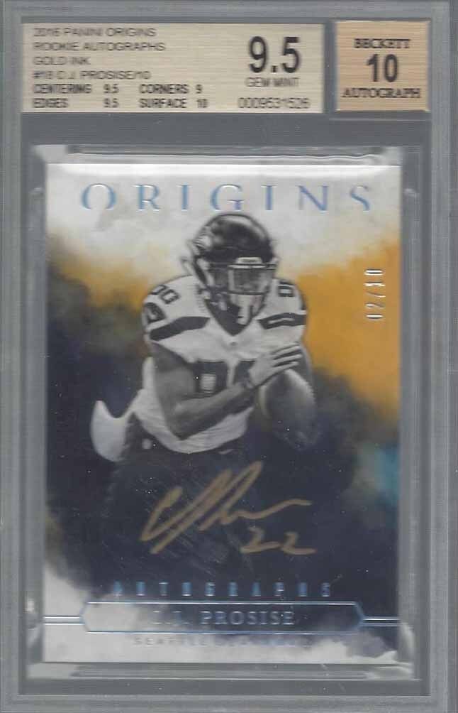 C.J. PROSISE 2016 ORIGINS GOLD INK ON CARD AUTO RC /10 BGS 9.5 w/ 10 AU POP 1/1