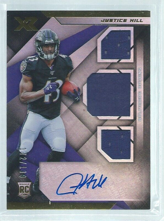 JUSTICE HILL 2019 PANINI XR TRIPLE JERSEY AUTO RC #D 172/199