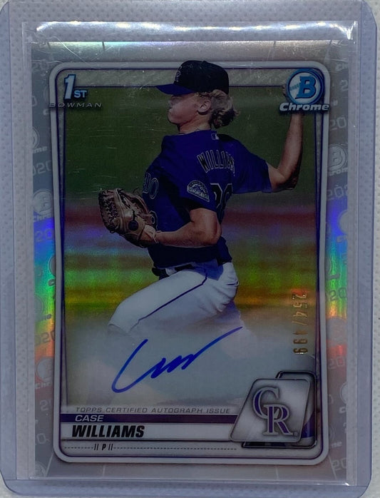 CASE WILLIAMS 2020 TOPPS 1ST BOWMAN CHROME PROSPECTS REFRACTOR AUTO #D 254/499