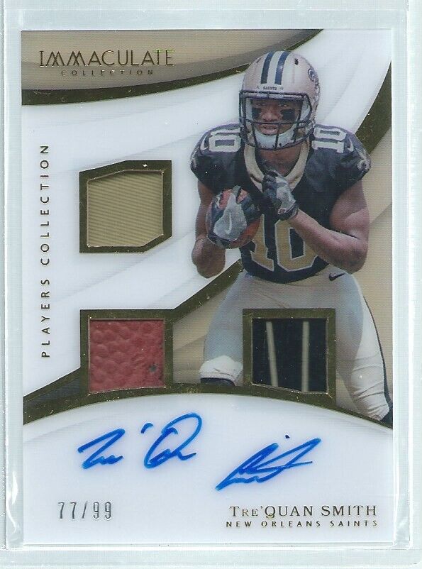 TRE'QUAN 2018 PANINI IMMACULATE TRIPLE COLOR PATCH ON CARD AUTO RC #D 77/99