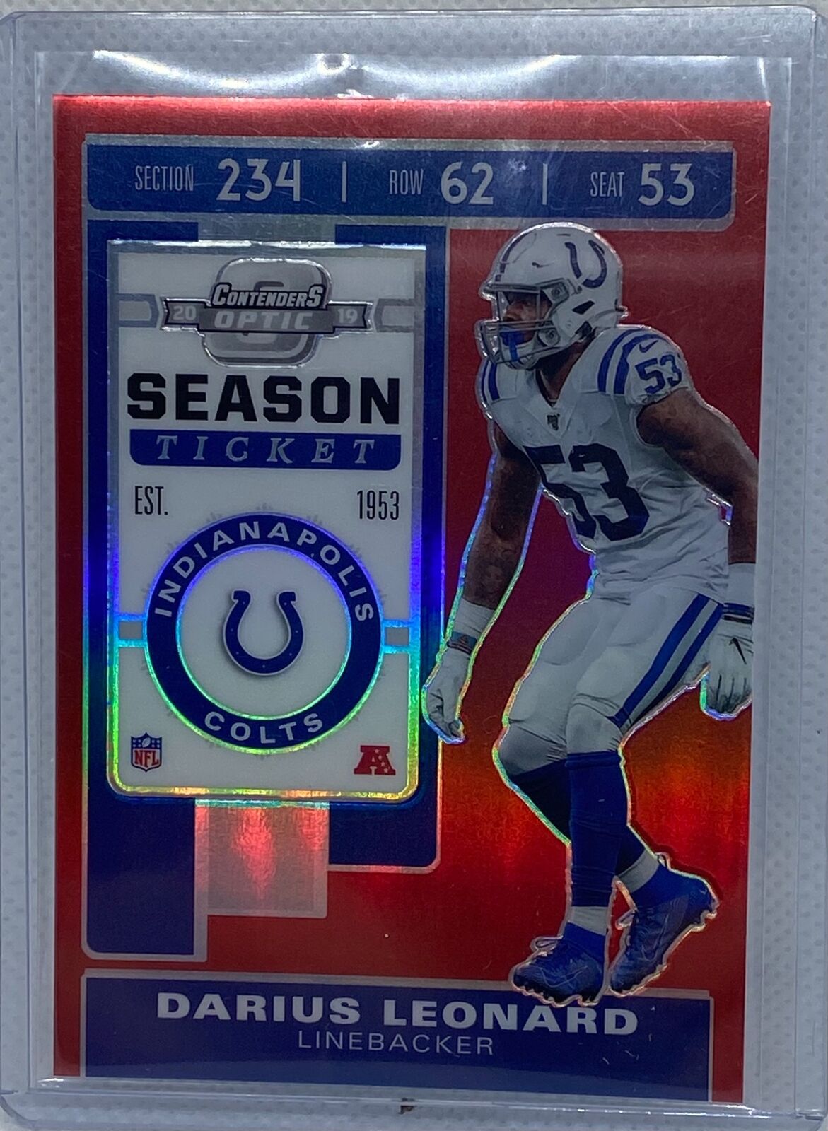 DARIUS LEONARD 2019 PANINI CONTENDERS OPTIC SEASON TICKET RED PRIZM #D 27/100