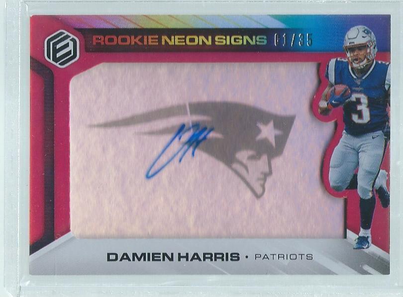 DAMIEN HARRIS 2019 PANINI ELEMENTS ROOKIE NEON SIGNS RED ON CARD AUTO RC #D 1/35