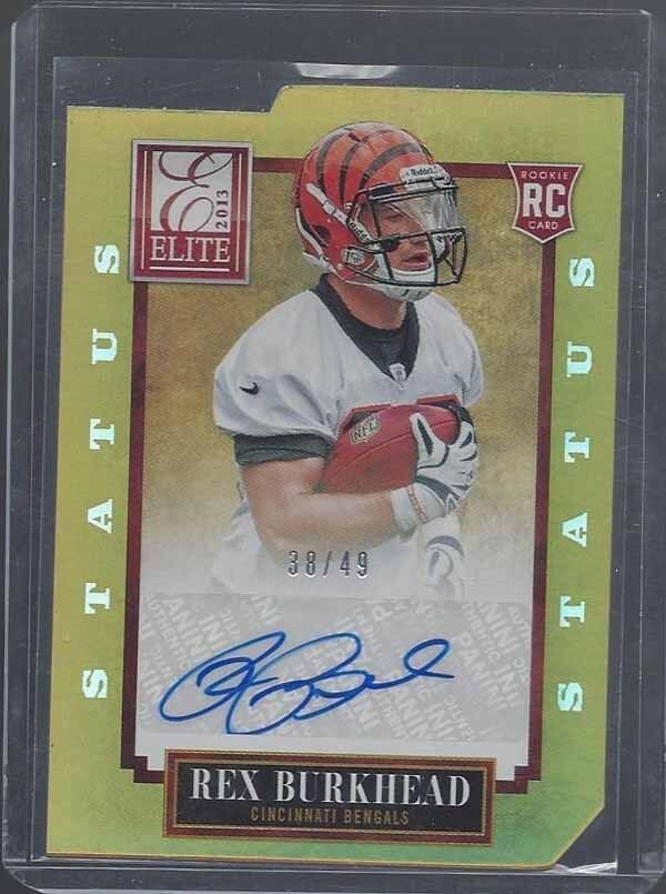 REX BURKHEAD 2013 ELITE STATUS GOLD DIE CUT PATRIOTS ROOKIE AUTO RC #D 38/49