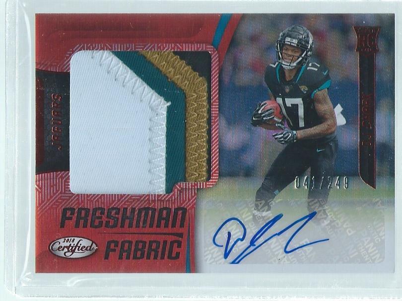 DJ CHARK 2018 PANINI CERTIFIED FRESHMAN MULTI-COLOR PATCH AUTO RED RC #D /249