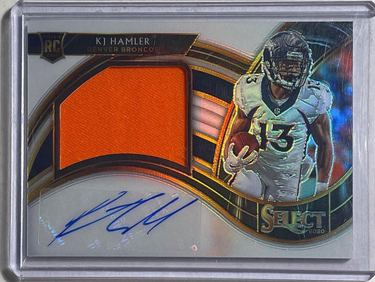 KJ HAMLER 2020 PANINI SELECT JERSEY PATCH AUTO SILVER PRIZM ROOKIE RC #D 18/75