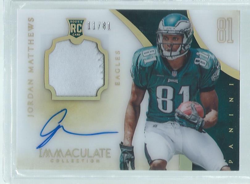 JORDAN MATTHEWS 2014 PANINI IMMACULATE RPA ON CARD AUTO PATCH RC #D 11/81