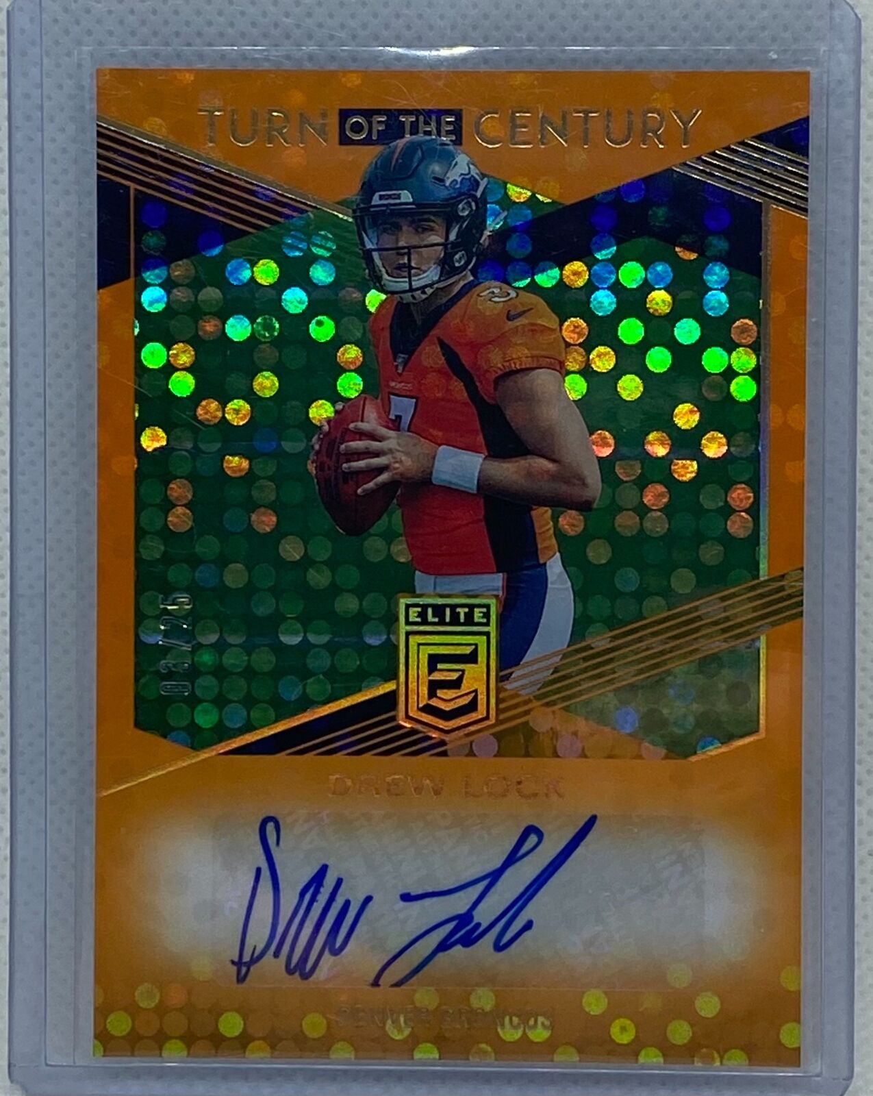 1/1 DREW LOCK 2019 ELITE TURN OF THE CENTURY ORANGE PULSAR AUTO RC #D 3/25 JSY#3