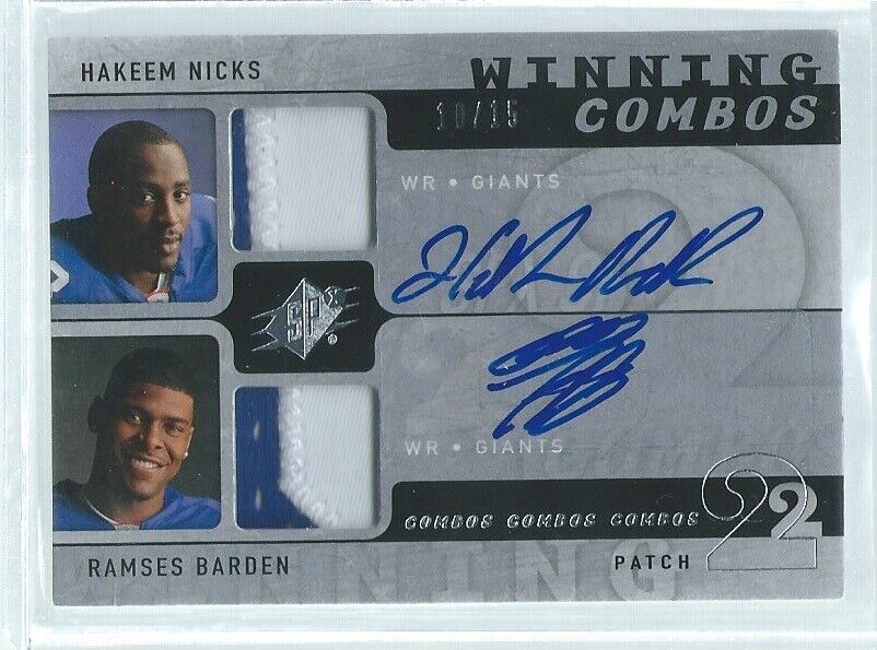 HAKEEM NICKS RAMSES BARDEN 2009 WINNING COMBOS DUAL PATCH AUTO RC #D 10/15