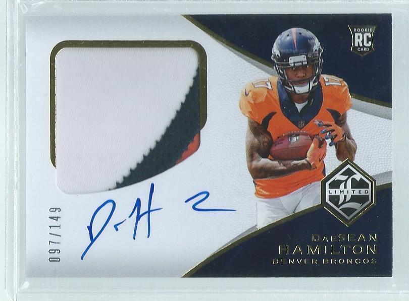 DAESEAN HAMILTON 2018 PANINI LIMITED 3-COLOR PATCH ON CARD AUTO RC #D 97/149