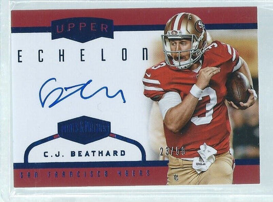 C.J. BEATHARD 2017 PLATES & PATCHES UPPER ECHELON ON-CARD AUTO BLUE RC #D 23/50