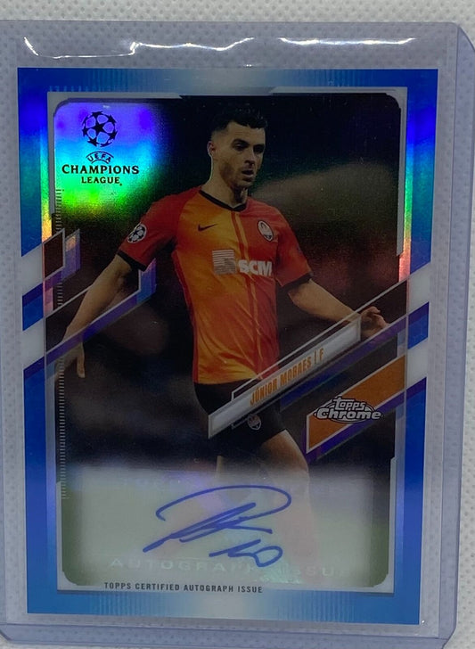 JUNIOR MORAES 2020-21 TOPPS CHROME LEAGUE CHAMPIONS BLUE REFRACTOR AUTO #D /150