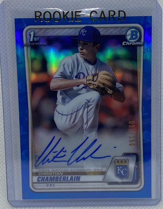 CHRISTIAN CHAMBERLAIN 2020 1ST BOWMAN CHROME BLUE REFRACTOR AUTO #D 97/150