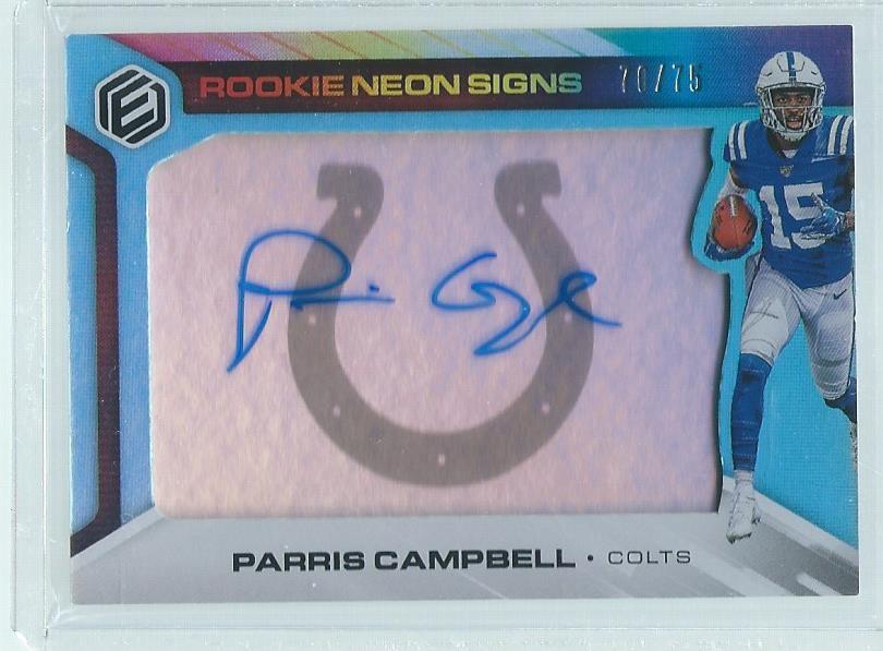 PARRIS CAMPBELL 2019 ELEMENTS ROOKIE NEON SIGNS LIGHT BLUE AUTO RC #D 70/75