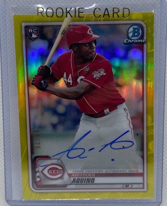 ARISTIDES AQUINO 2020 TOPPS BOWMAN CHROME YELLOW REFRACTOR AUTO RC #D 8/75