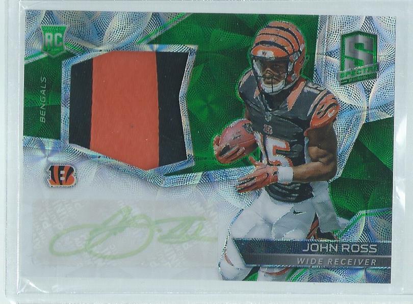 JOHN ROSS III 2017 PANINI SPECTRA 2 COLOR PATCH NEON GREEN PRIZM AUTO RC #D /50