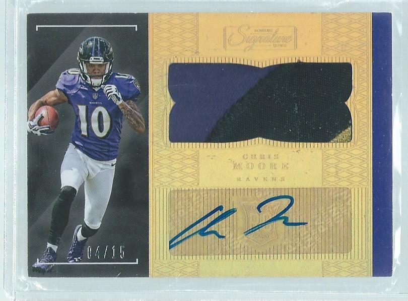 CHRIS MOORE 2016 PANINI DONRUSS SIGNATURE SERIES 3 COLOR PATCH AUTO GOLD #D 4/15