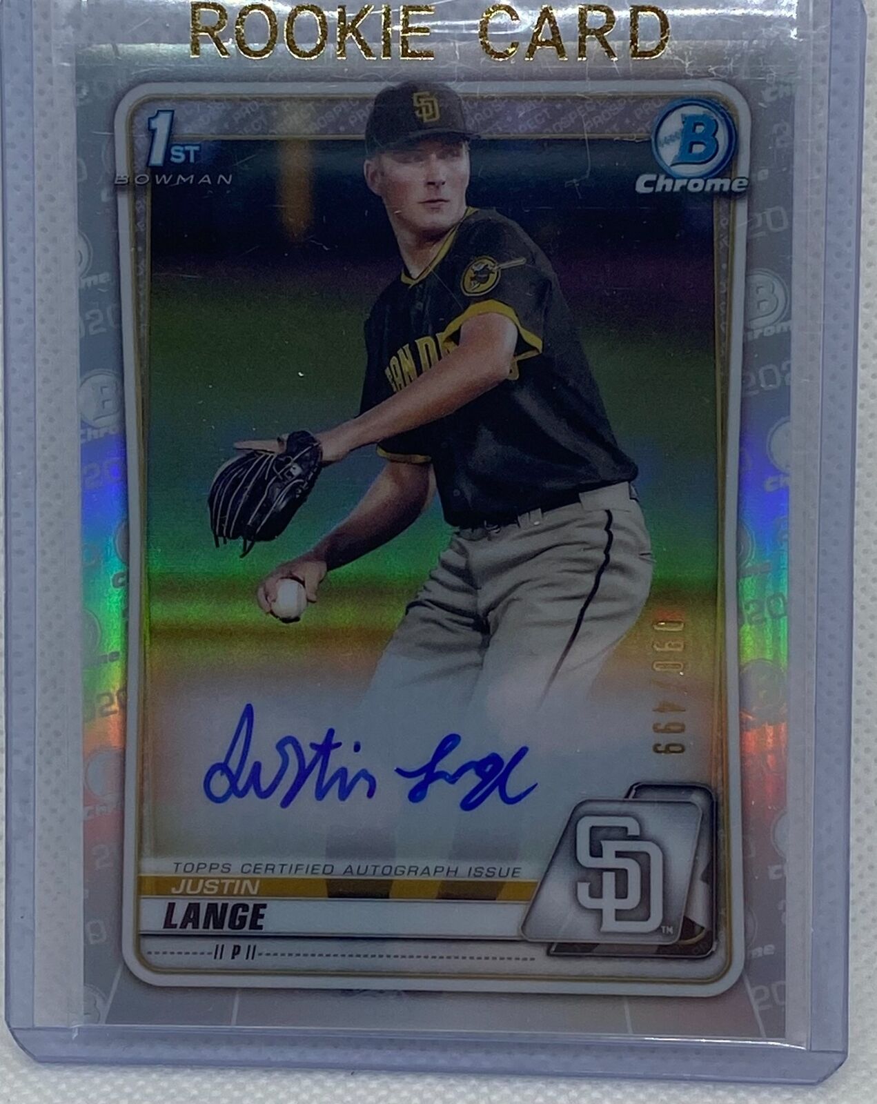 JUSTIN LANGE 2020 TOPPS 1ST BOWMAN CHROME PROSPECTS REFRACTOR AUTO #D /499