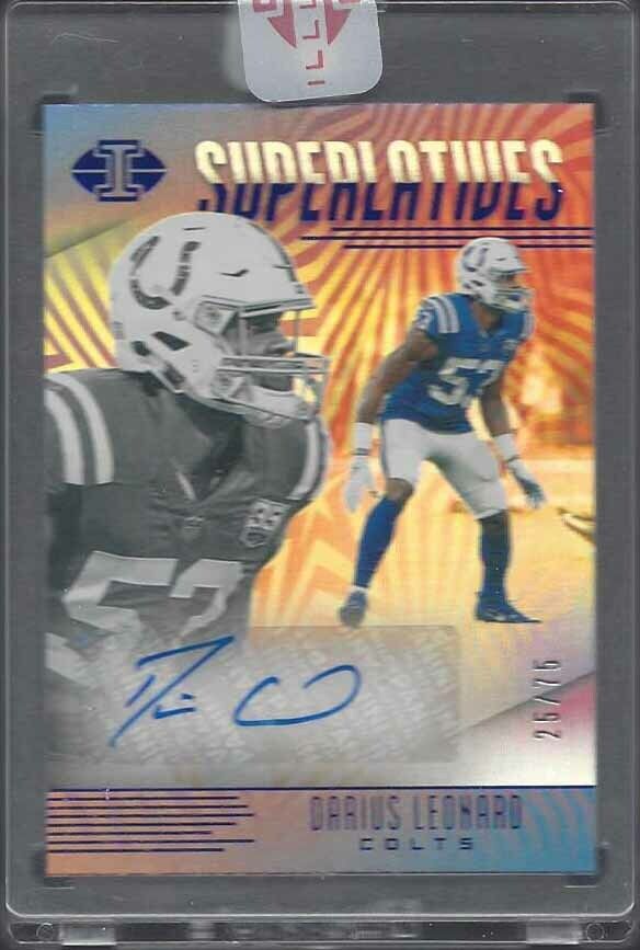 DARIUS LEONARD 2019 PANINI ILLUSIONS ENCASED SUPERLATIVES BLUE AUTO #D 25/75